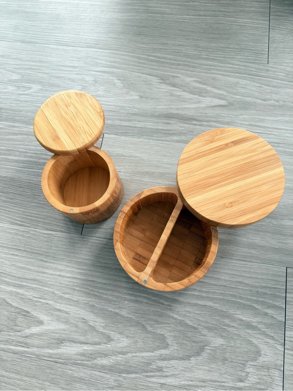 Bamboo Salt Pepper Two-Piece Storage Jars with Lids - Natural Wood
